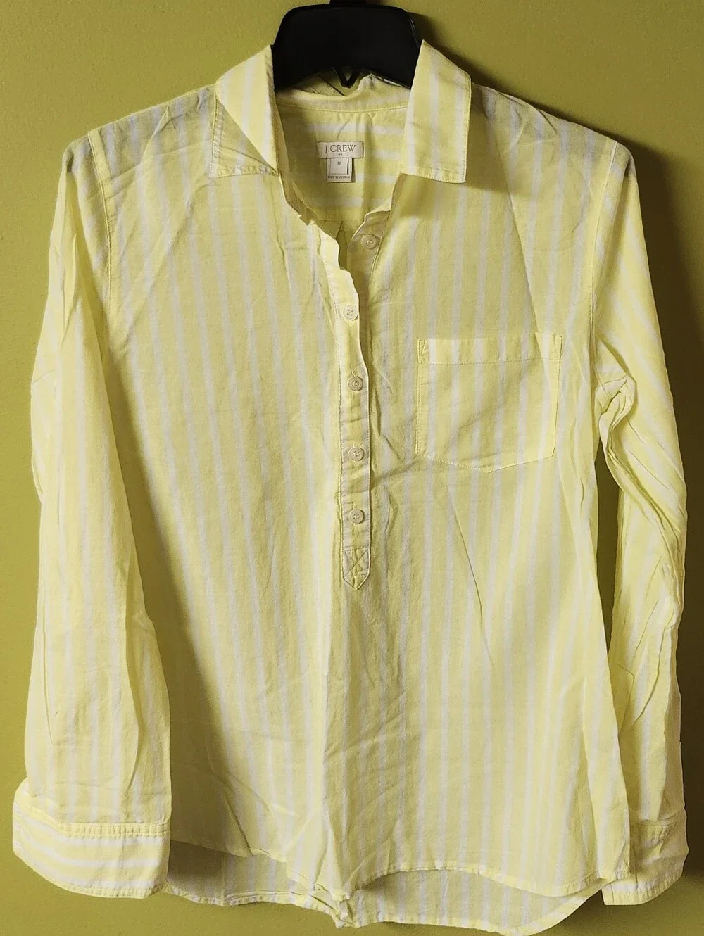 ​J.Crew Striped Button-Front Popover Shirt (Yellow & White), Sz M